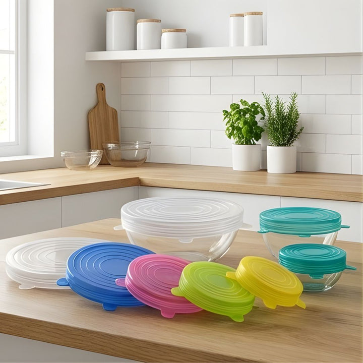FreshLock™ – Airtight Stretch Silicone Food Cover Lids Set (6 Sizes, BPA-Free) + 50% OFF