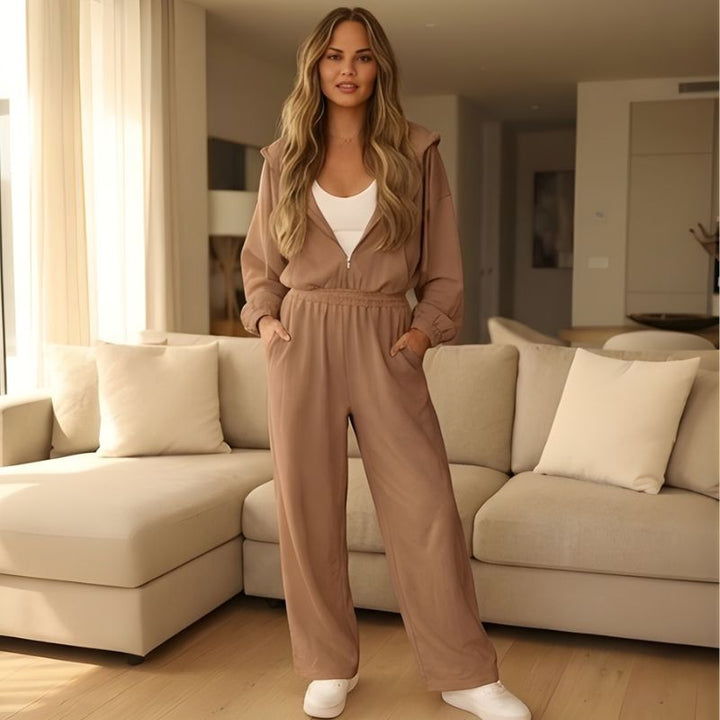 Easwick™ – Zip-Up Cropped Hoodie &amp; Wide-Leg Pants Women&