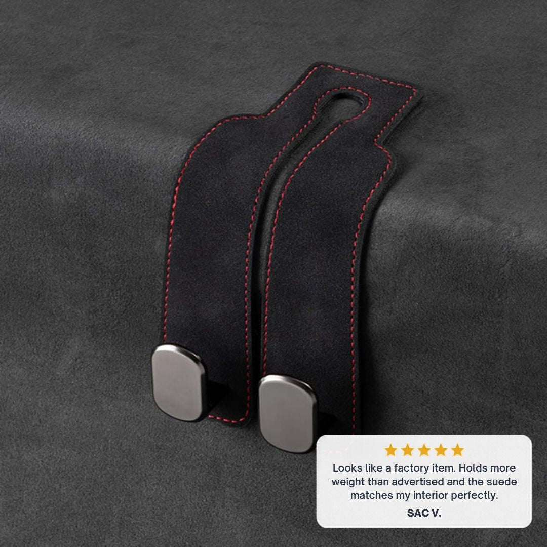 Anchor™ – Leather Car Headrest Hooks with Double Grip (Holds 30 lb) + 50% OFF
