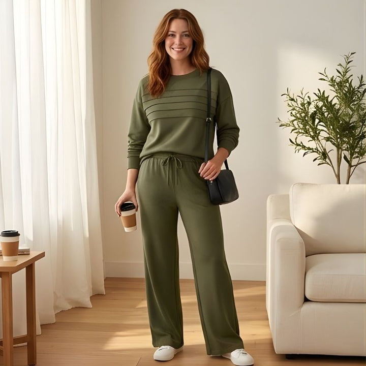 Flarell™ – Ribbed Stripe Crewneck &amp; Wide-Leg Pants Women&