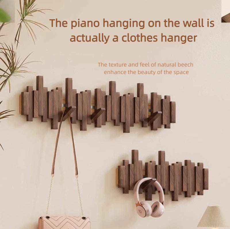 The AuraCoat Piano Rack - Wall-Mounted Wooden Coat Rack with Piano Key Style Design + 50% OFF