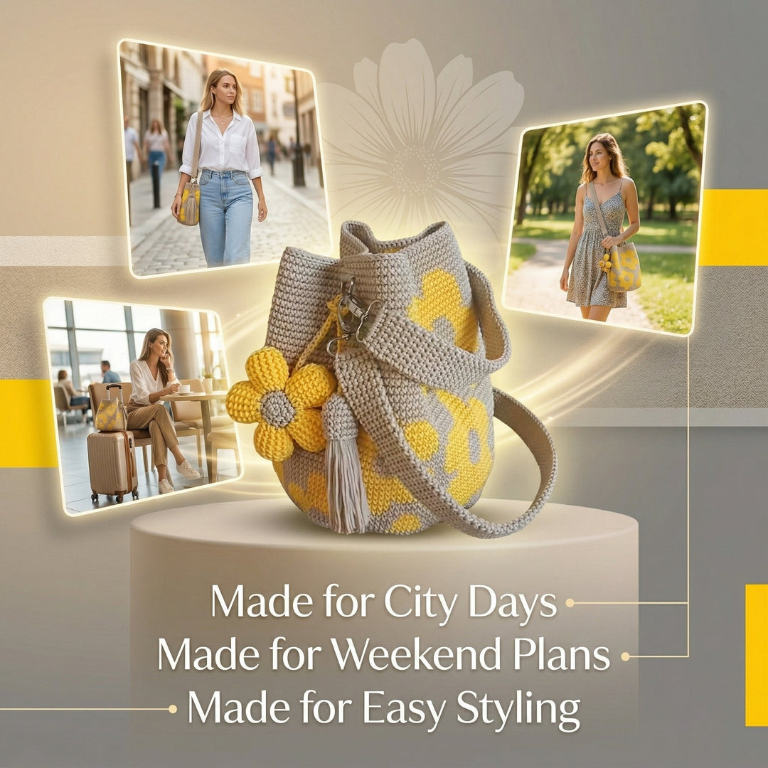 Marigold Lane™ – Handmade Crochet Flower Tote with 3D Floral Appliqués &amp; Tassel Charm + 50% OFF