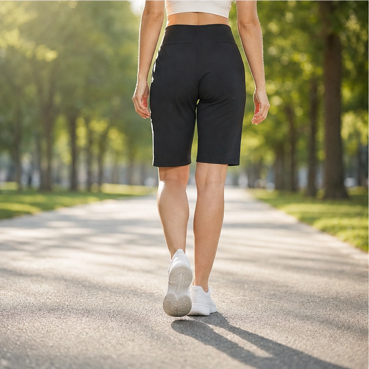 Strydae™ – High-Rise 4-Way Stretch Knee-Length Walking Shorts with Deep Pockets + 50% OFF