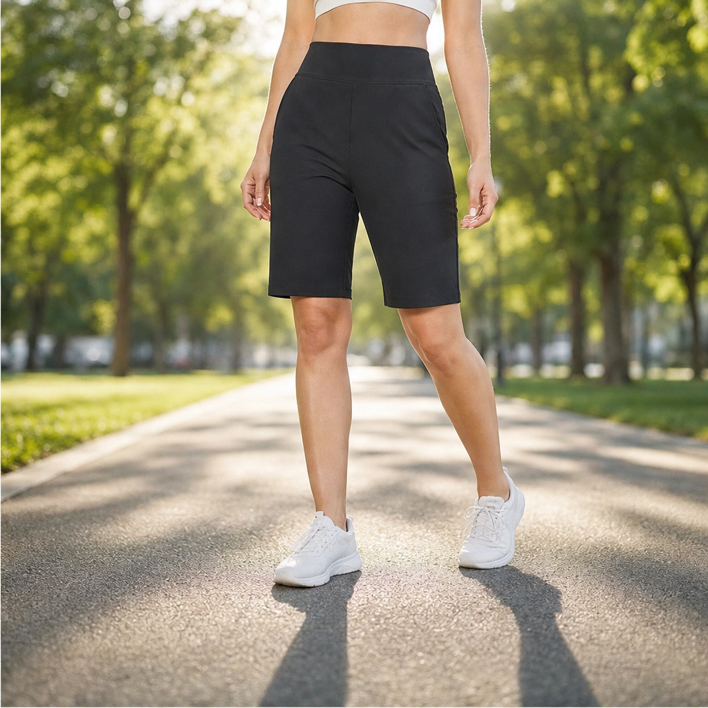 Strydae™ – High-Rise 4-Way Stretch Knee-Length Walking Shorts with Deep Pockets + 50% OFF