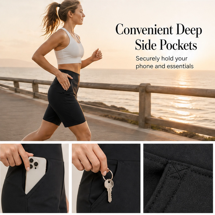 Strydae™ – High-Rise 4-Way Stretch Knee-Length Walking Shorts with Deep Pockets + 50% OFF
