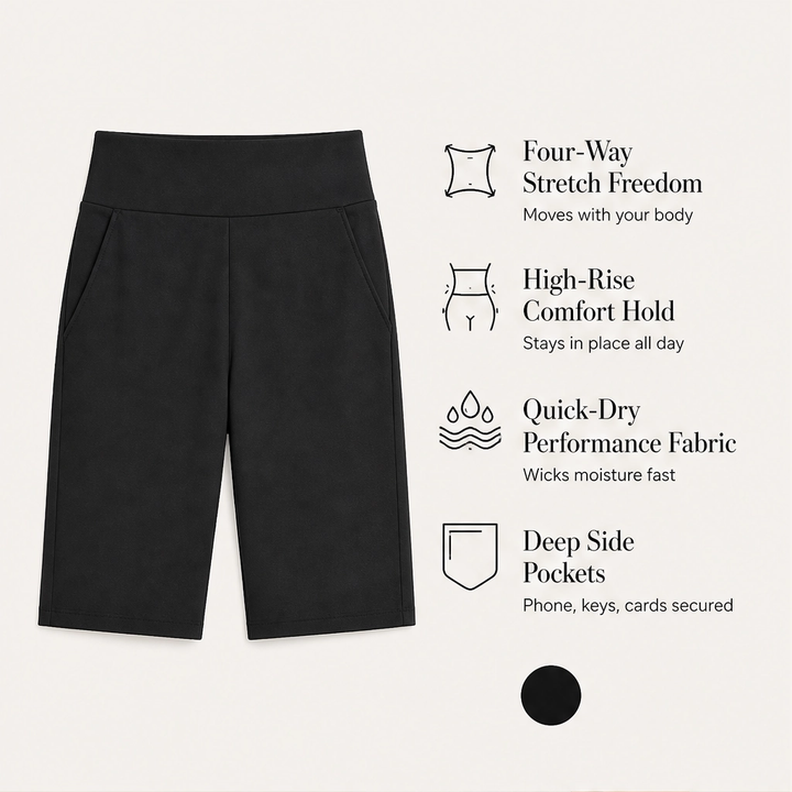 Strydae™ – High-Rise 4-Way Stretch Knee-Length Walking Shorts with Deep Pockets + 50% OFF