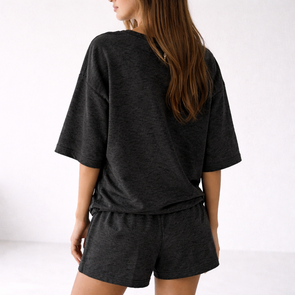 Veluna™ – Soft Oversized 3/4 Sleeve Top &amp; Elastic Waist Shorts Lounge Set + 50% OFF