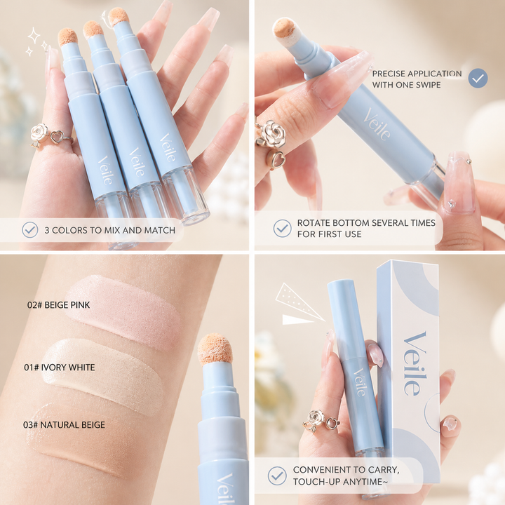 Saemi™ – 3-Color Pen Concealer with Soft Puff Applicator for Dark Circles, Acne Marks &amp; Dullness + 50% OFF