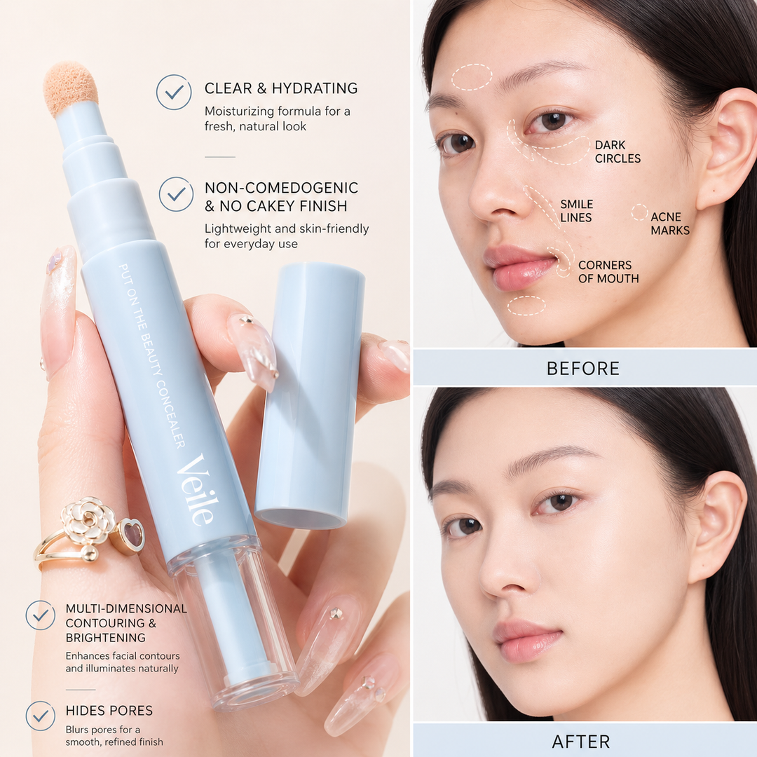 Saemi™ – 3-Color Pen Concealer with Soft Puff Applicator for Dark Circles, Acne Marks &amp; Dullness + 50% OFF
