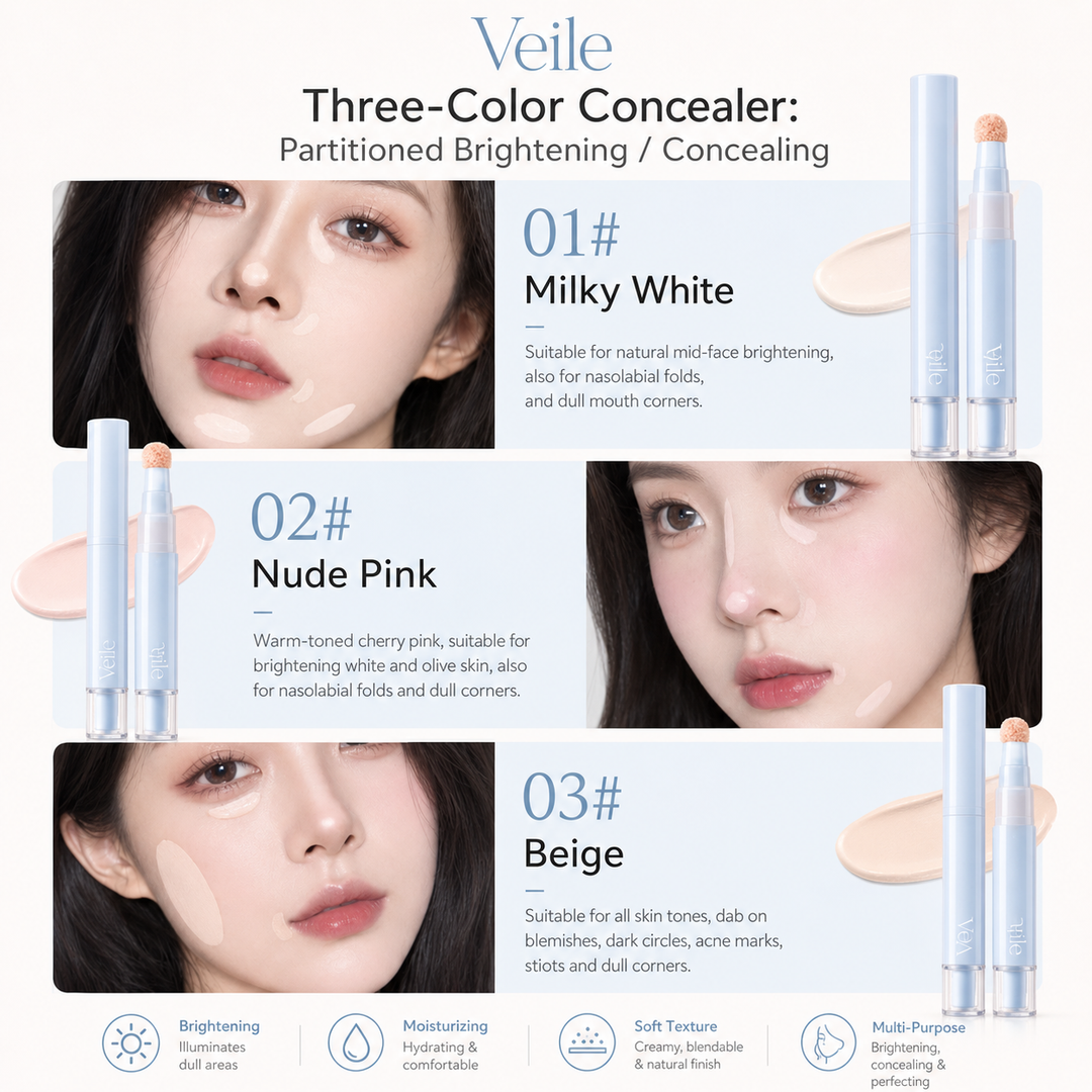 Saemi™ – 3-Color Pen Concealer with Soft Puff Applicator for Dark Circles, Acne Marks &amp; Dullness + 50% OFF