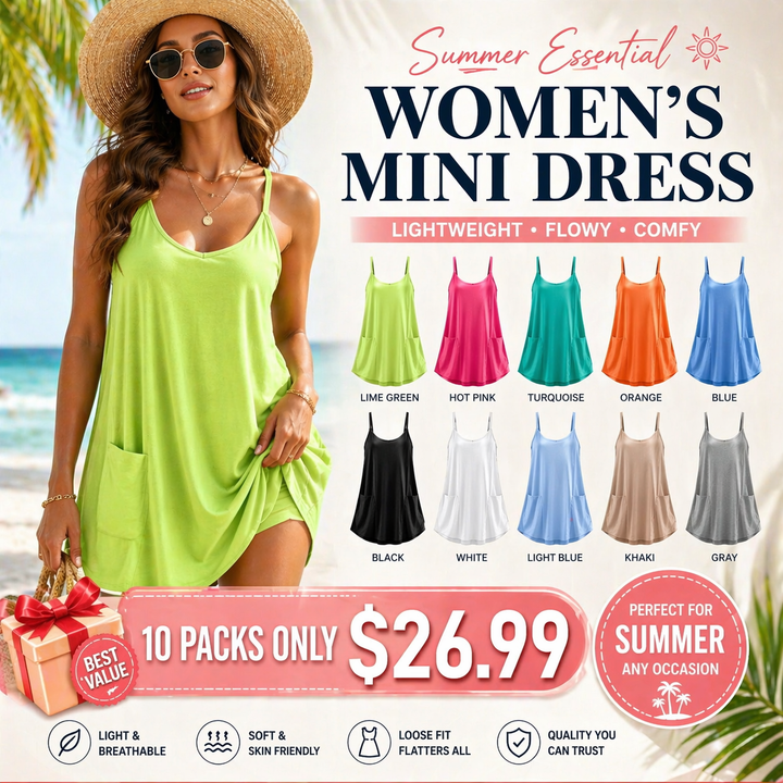 Solene™ – Flowy Sleeveless Mini Dress with Built-in Shorts &amp; Pockets + 50% OFF