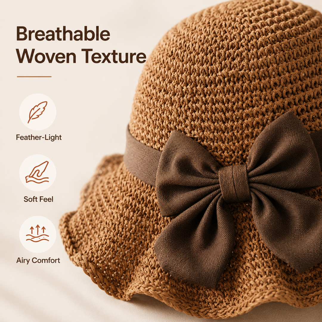 Brimwell™ – Adjustable Wide-Brim Packable Straw Sun Hat with Bow + 50% OFF