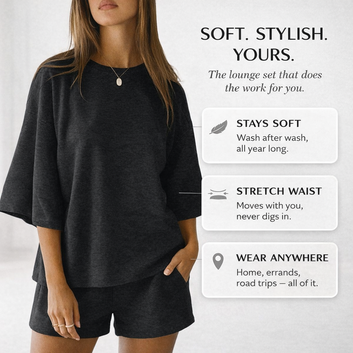 Veluna™ – Soft Oversized 3/4 Sleeve Top &amp; Elastic Waist Shorts Lounge Set + 50% OFF