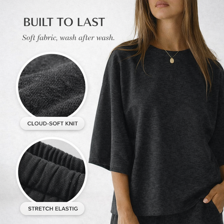 Veluna™ – Soft Oversized 3/4 Sleeve Top &amp; Elastic Waist Shorts Lounge Set + 50% OFF