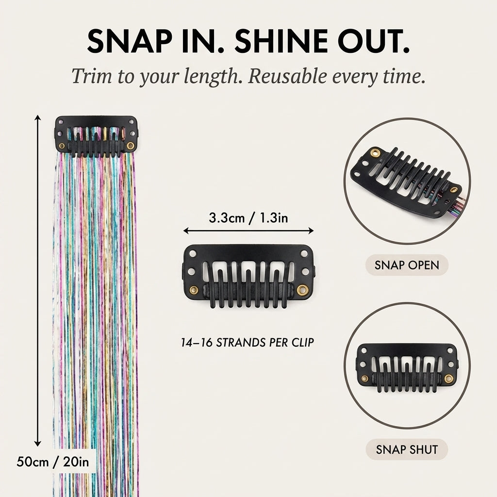 Glissen™ – Clip-In Tinsel Hair Extensions | Heat-Resistant | Reusable + 1+1 FREE