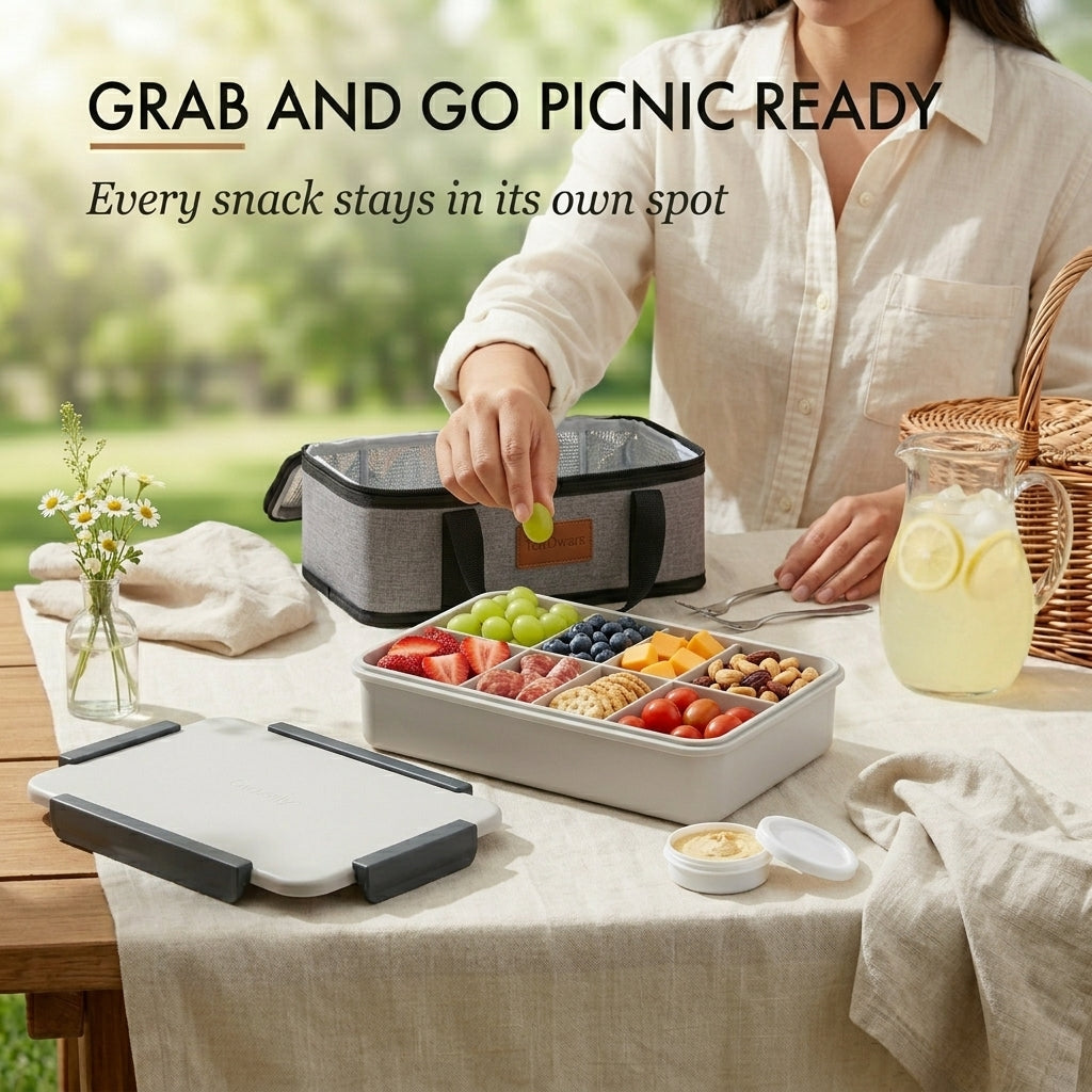 Grazely™ – Insulated Chilled Snack Box with Ice Pack, Carrier &amp; 10 Compartments + 50% OFF