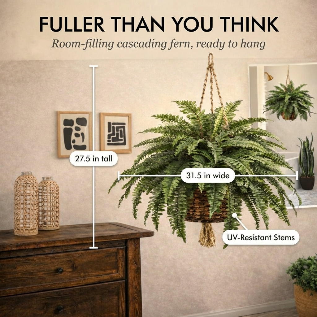 Verdant™ – Lifelike Cascading Fronds, UV-Resistant, Zero Maintenance Hanging Fern Plant + 50% OFF