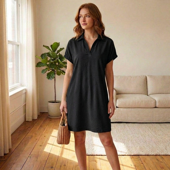 Willowbrook™ – Collared V-Neck Shirt Dress with Pockets, Ruched Sleeves, Lightweight Summer Dress for Women + 50% OFF