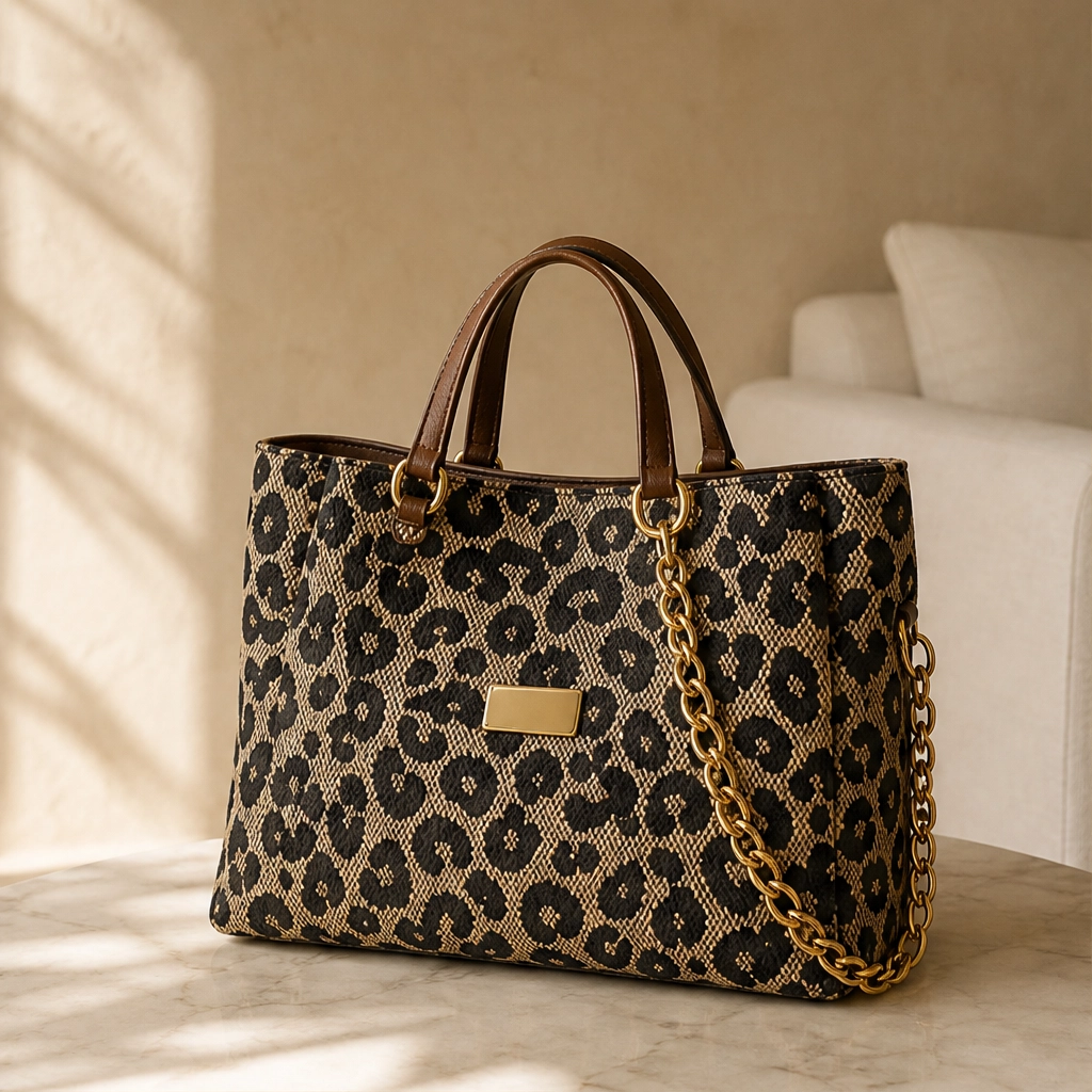Fauvelle™ – Roomy Leopard-Print Tote Bag with Chain &amp; Leather Straps + 50% OFF