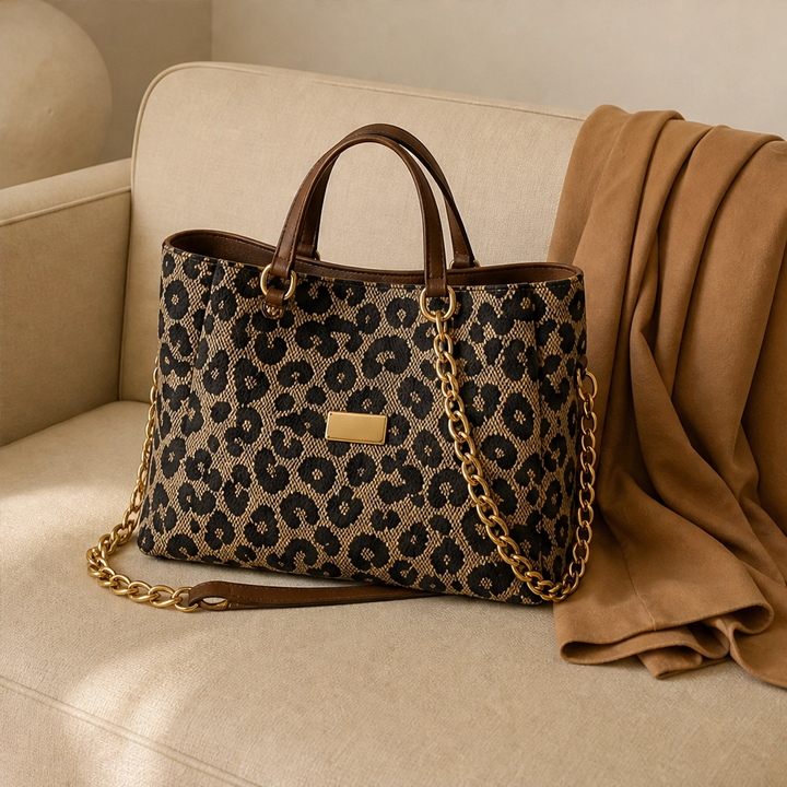 Fauvelle™ – Roomy Leopard-Print Tote Bag with Chain &amp; Leather Straps + 50% OFF