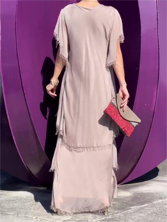 The AuraFlow Maxi Dress - Elegant V-Neck, Tiered Ruffle Skirt, and Off Sale + 50% OFF