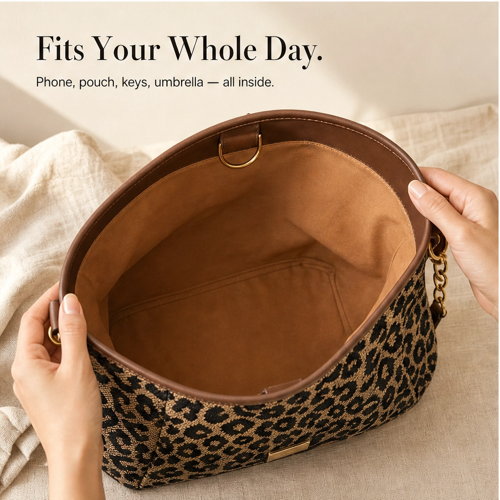 Fauvelle™ – Roomy Leopard-Print Tote Bag with Chain &amp; Leather Straps + 50% OFF