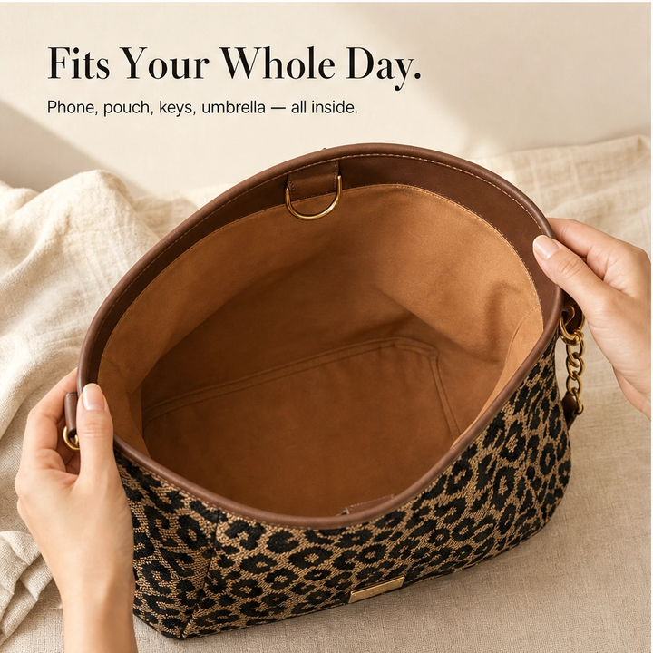 Fauvelle™ – Roomy Leopard-Print Tote Bag with Chain &amp; Leather Straps + 50% OFF