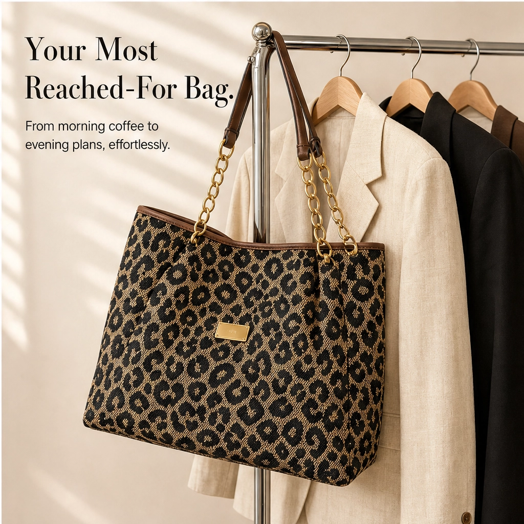 Fauvelle™ – Roomy Leopard-Print Tote Bag with Chain &amp; Leather Straps + 50% OFF