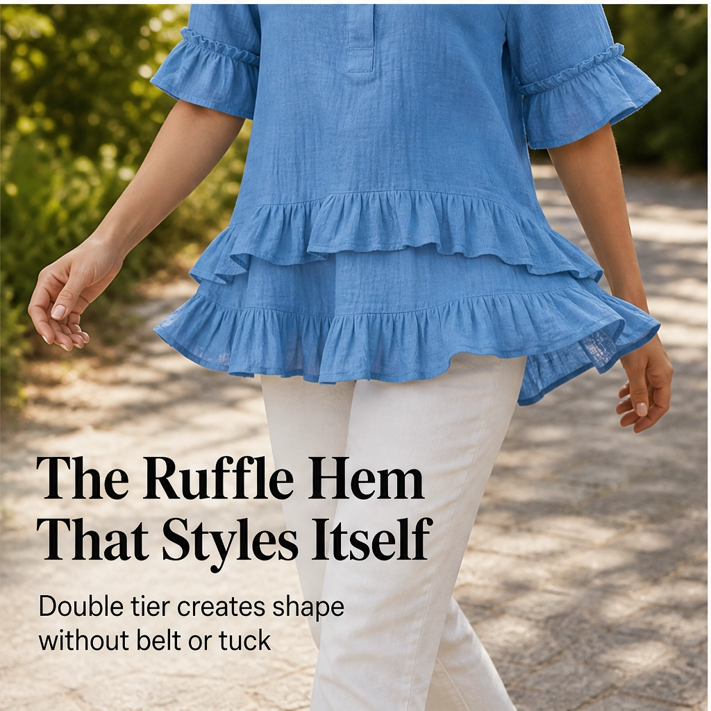 Lirelle – Breathable Linen-Blend V-Neck Ruffle Top + 50% OFF