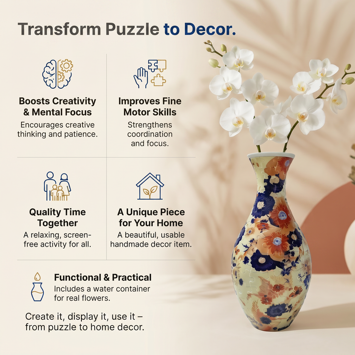 Petalcraft™ – DIY 3D Puzzle Vase with Built-In Water Reservoir for Real Flowers + 50% OFF