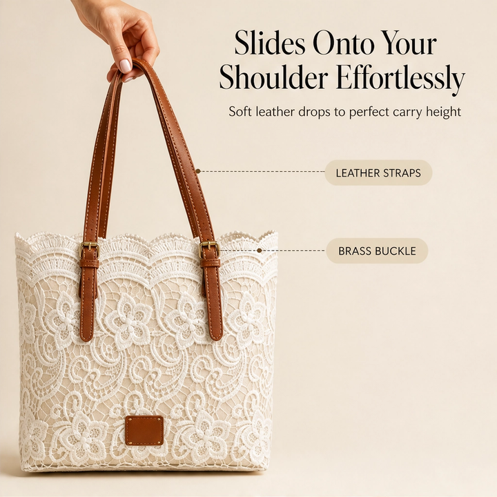 Lacewell™ – Vintage Lace Tote Bag with Leather Straps &amp; Magnetic Snap + 50% OFF