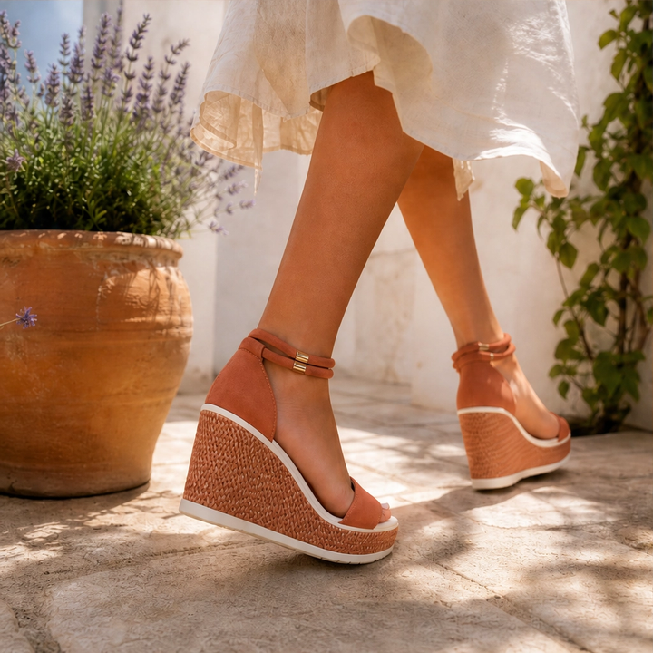 Solamatte™ – Woven Platform Wedge Sandals with Secure Double Ankle Straps + 50% OFF