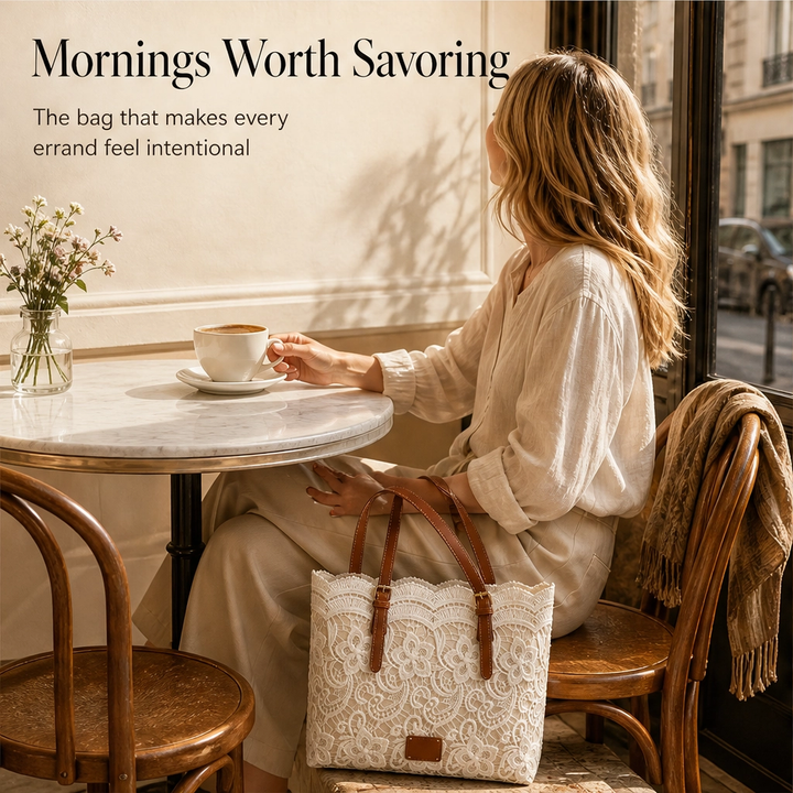 Lacewell™ – Vintage Lace Tote Bag with Leather Straps &amp; Magnetic Snap + 50% OFF