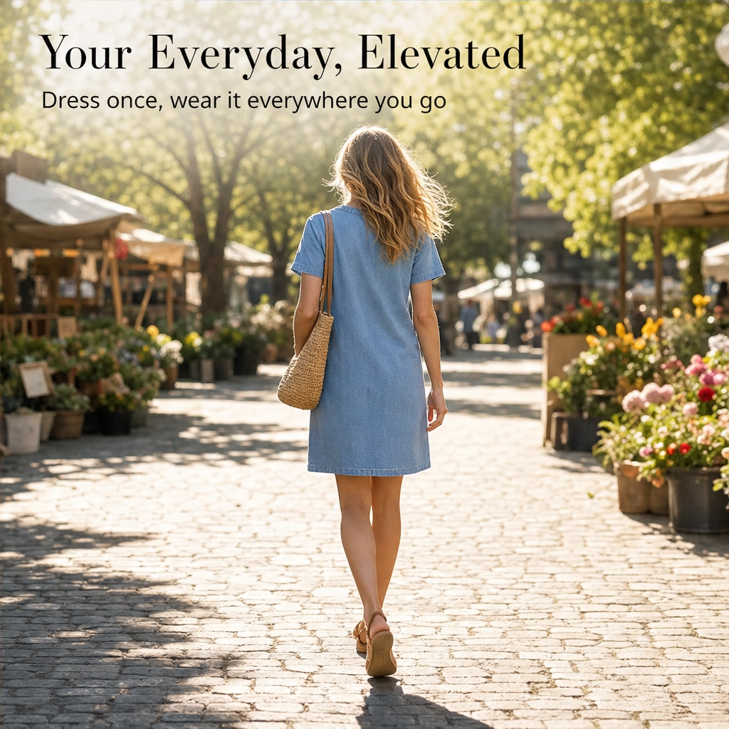 Linwell™ – Softened Denim V-Neck Dress with Flutter Sleeves &amp; Pockets + 50% OFF