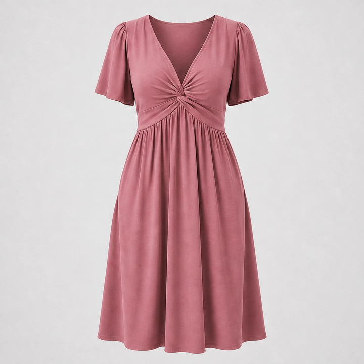 Velora™ – Twist-Front V-Neck Flowy Dress with Hidden Pockets + 50% OFF