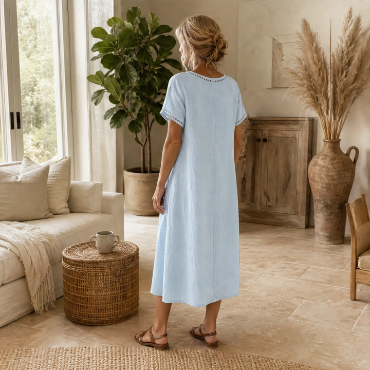 Linaire™ – Breathable Cotton-Linen Openwork Midi Dress + 50% OFF