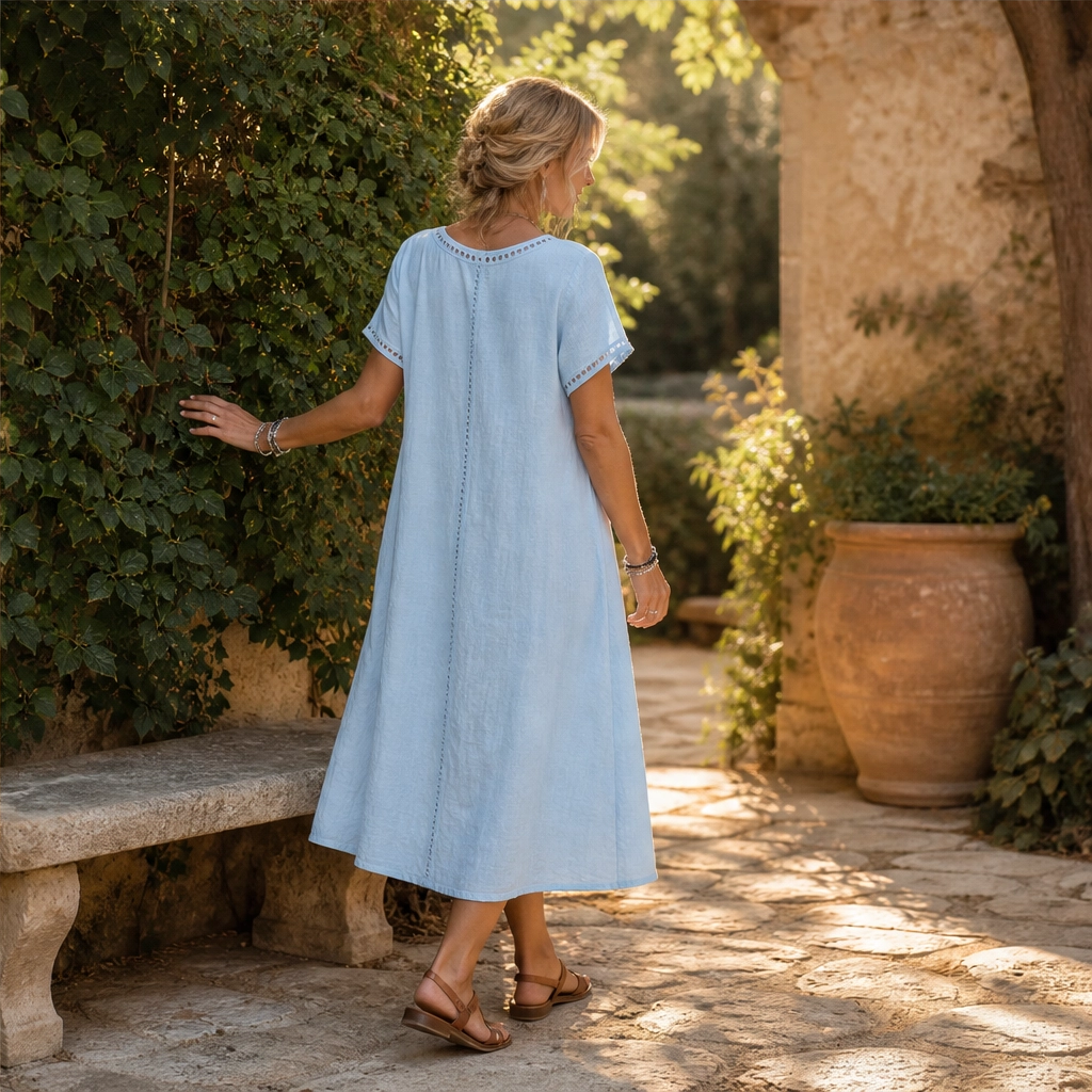 Linaire™ – Breathable Cotton-Linen Openwork Midi Dress + 50% OFF