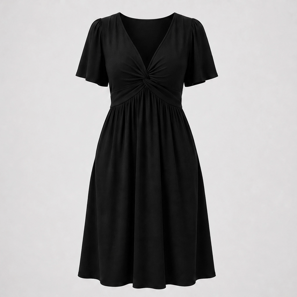 Velora™ – Twist-Front V-Neck Flowy Dress with Hidden Pockets + 50% OFF