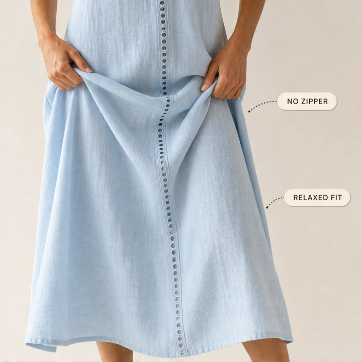 Linaire™ – Breathable Cotton-Linen Openwork Midi Dress + 50% OFF