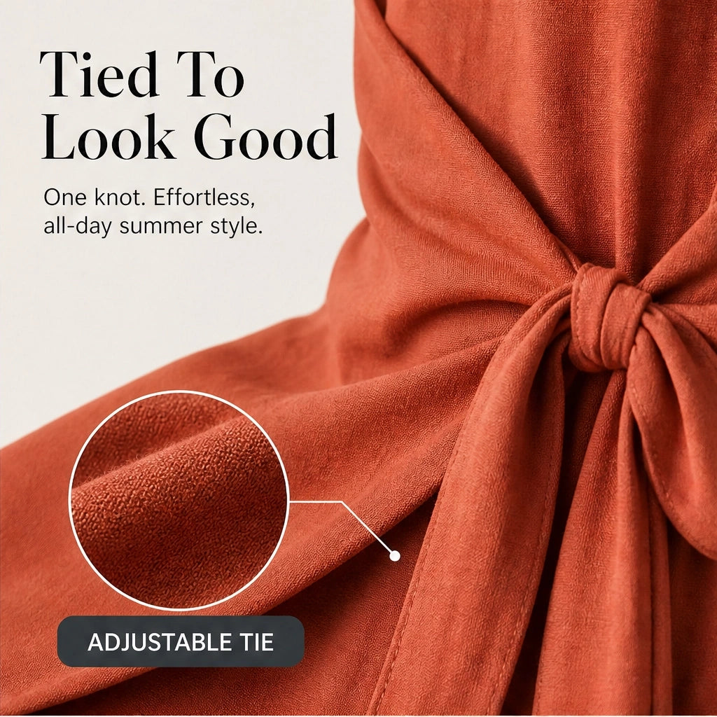 Seralina – V-Neck Knot-Waist Wide-Leg Jumpsuit + 50% OFF