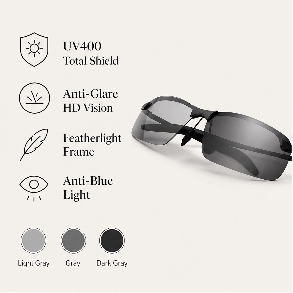 Lumora – Photochromic Polarized UV400 Sunglasses, Auto-Adjusting Lenses for Driving, Hiking &amp; Beach + 50% OFF