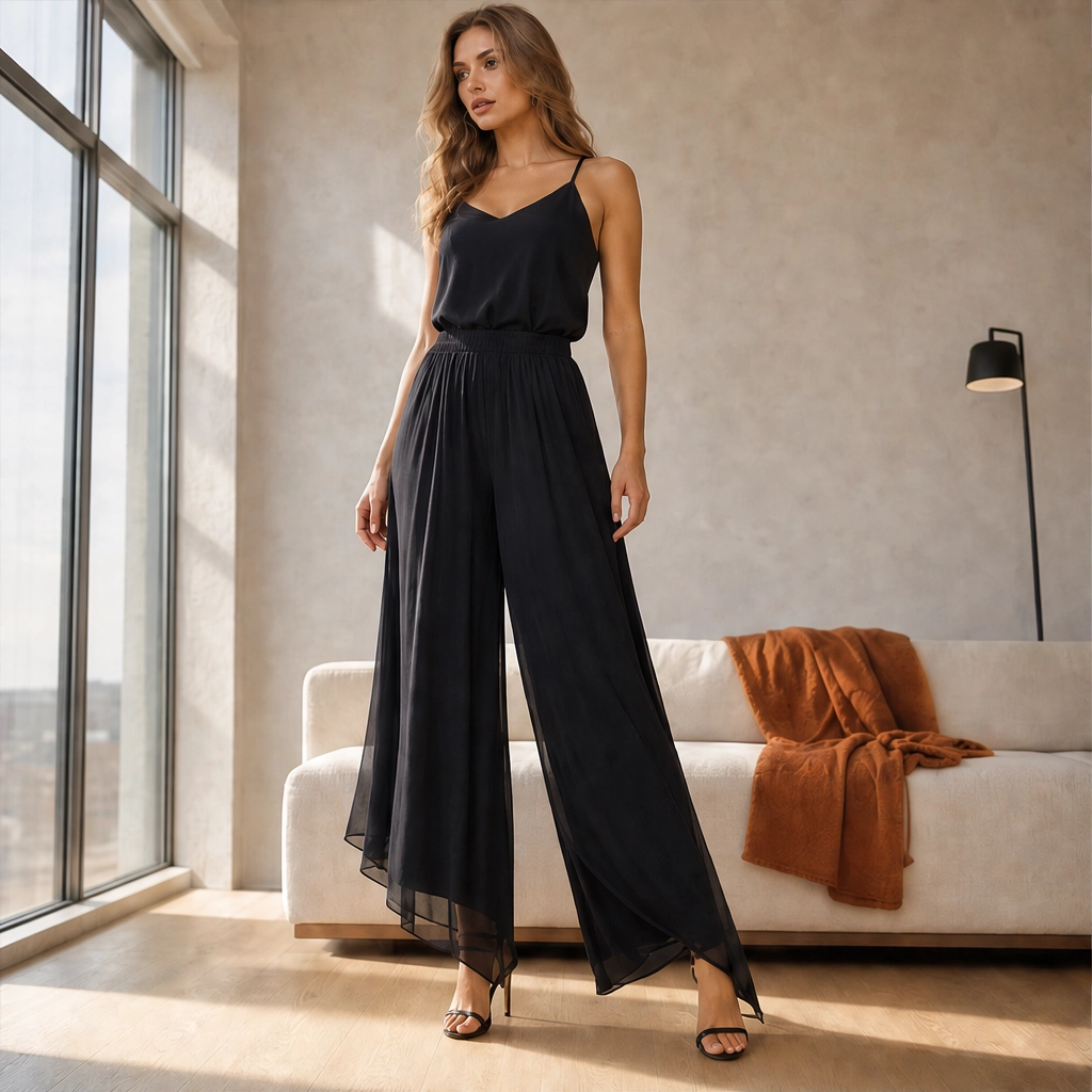 Drapelle™ – Flowing Chiffon Wide-Leg Pants with Elastic Waist + 50% OFF