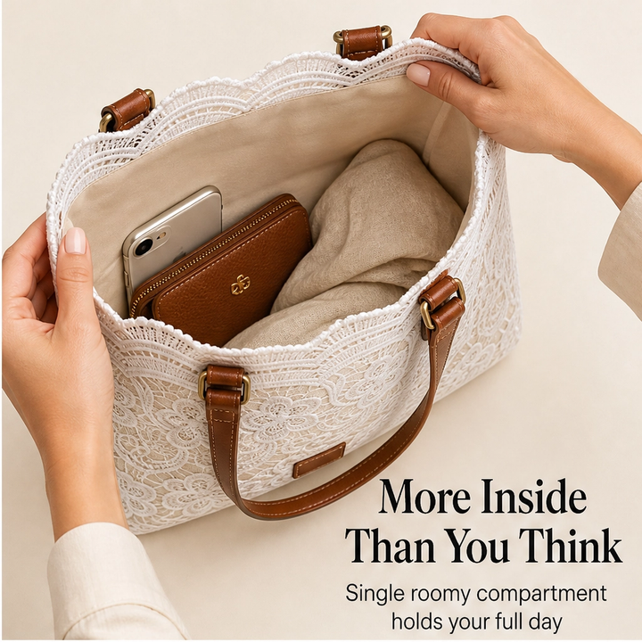 Lacewell™ – Vintage Lace Tote Bag with Leather Straps &amp; Magnetic Snap + 50% OFF