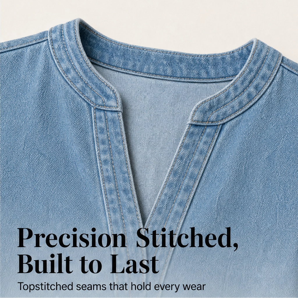 Linwell™ – Softened Denim V-Neck Dress with Flutter Sleeves &amp; Pockets + 50% OFF