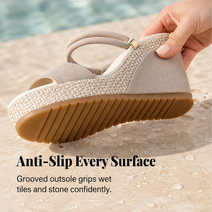 Solamatte™ – Woven Platform Wedge Sandals with Secure Double Ankle Straps + 50% OFF