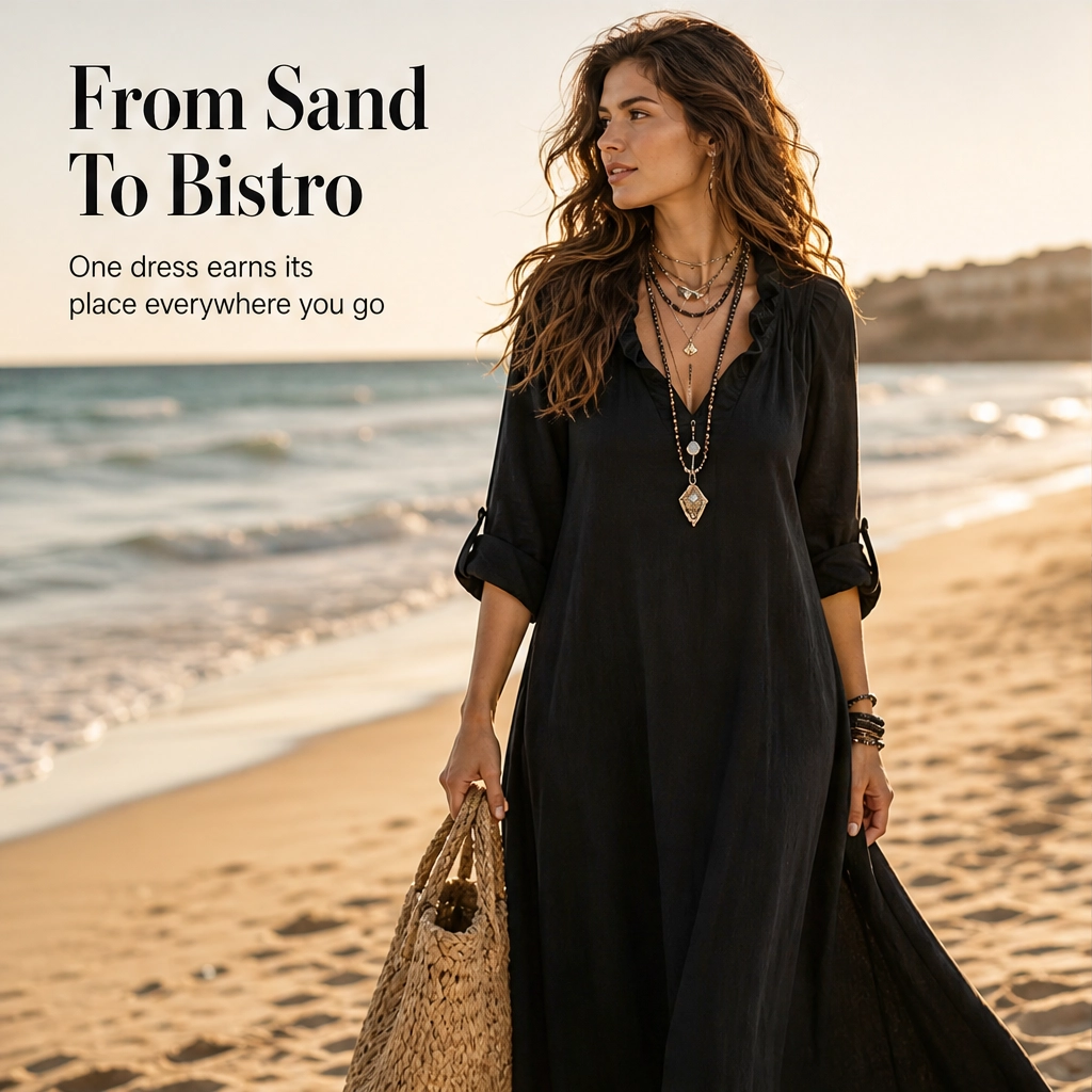 Marisol – Ruffle V-Neck A-Line Maxi Dress with Pockets, Lightweight &amp; Flowy + 50% OFF