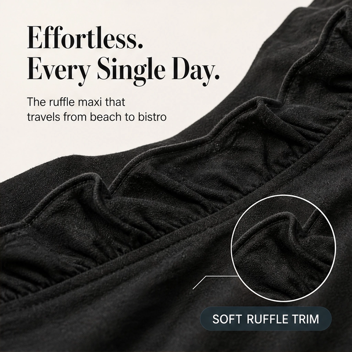 Marisol – Ruffle V-Neck A-Line Maxi Dress with Pockets, Lightweight &amp; Flowy + 50% OFF