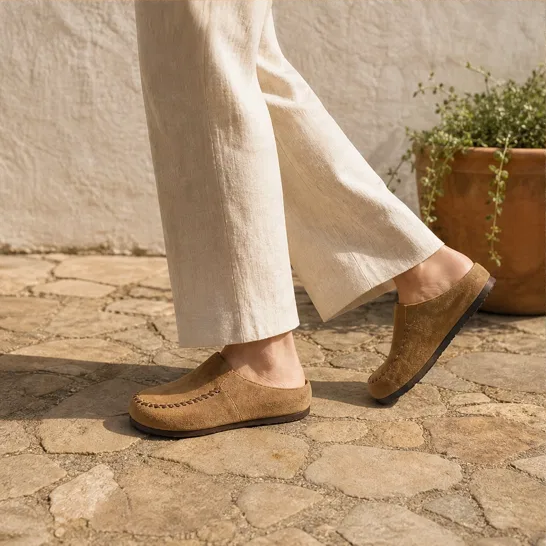 Hearthen™ – Hand-Stitched Suede Slip-On Comfort Mules + 50% OFF