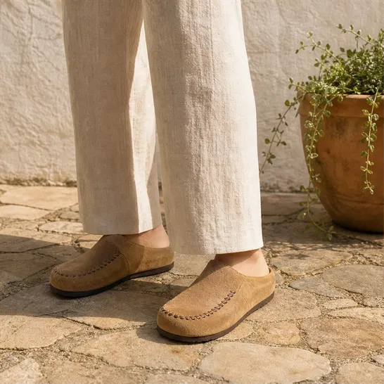 Hearthen™ – Hand-Stitched Suede Slip-On Comfort Mules + 50% OFF