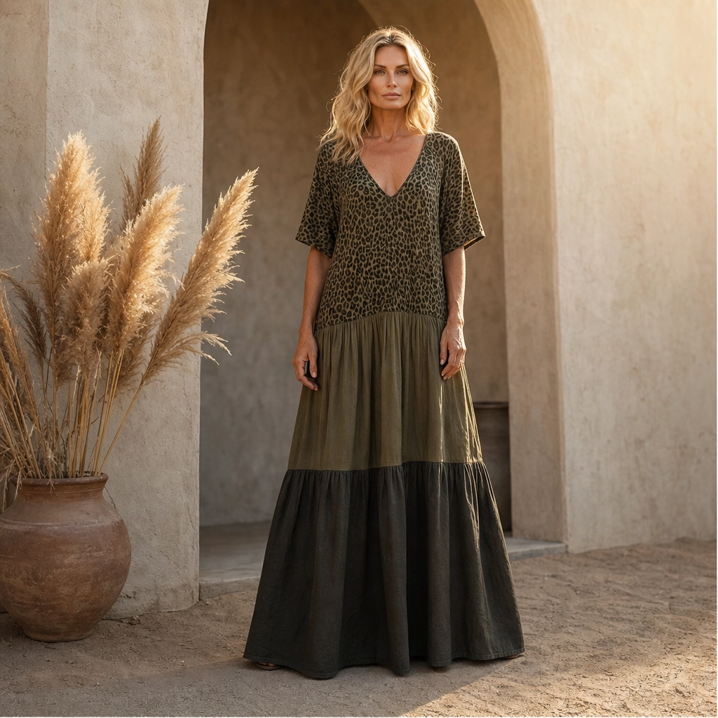 Savanna – V-Neck Tiered Bohemian Maxi Dress + 50% OFF